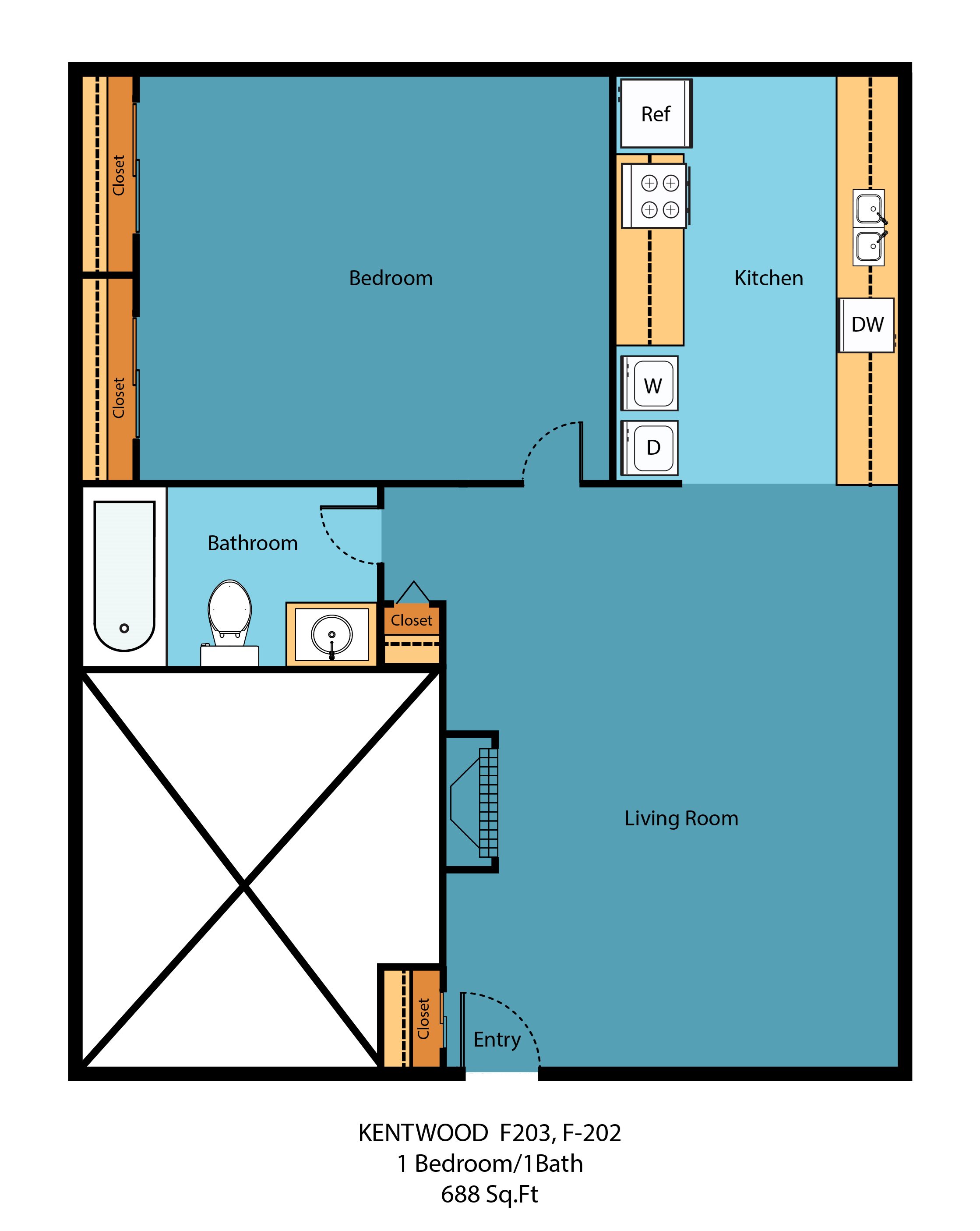 1Bed 1 Bath c Floor Plan 4